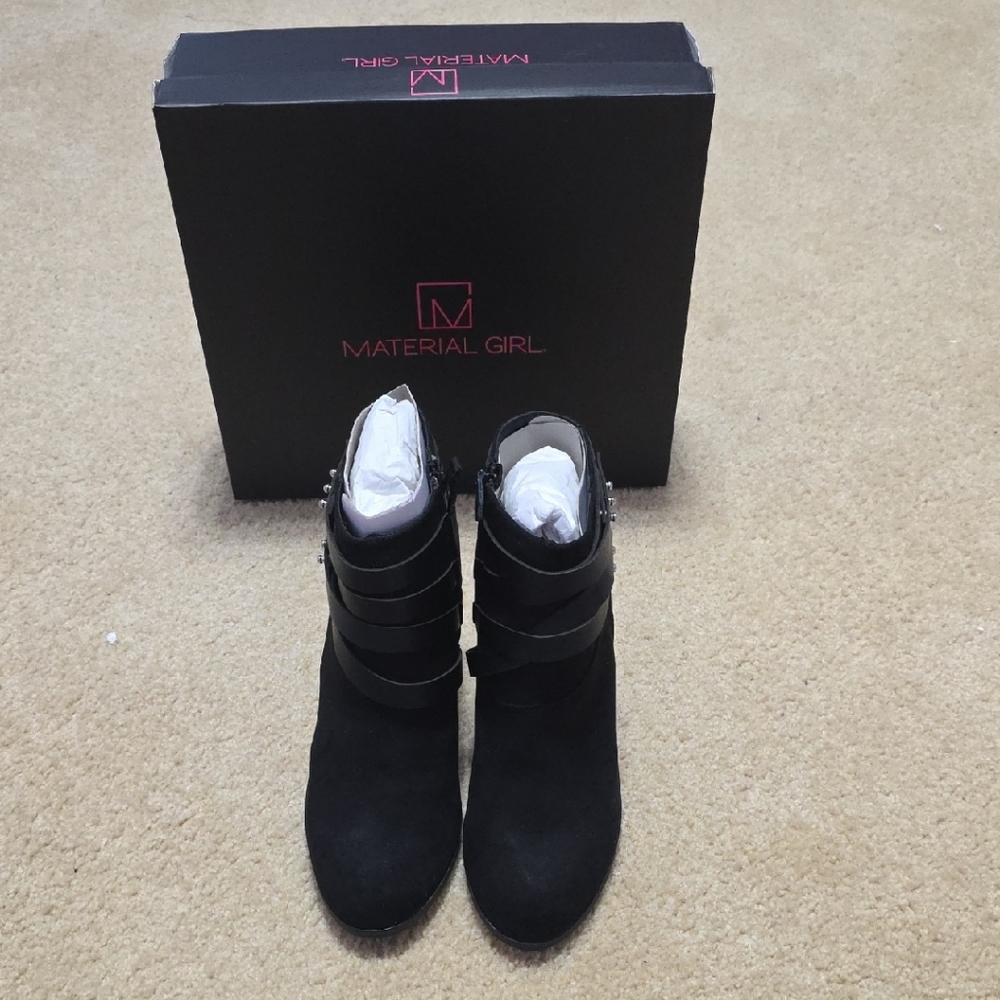 Material Girl Black Strapped Ankle Booties